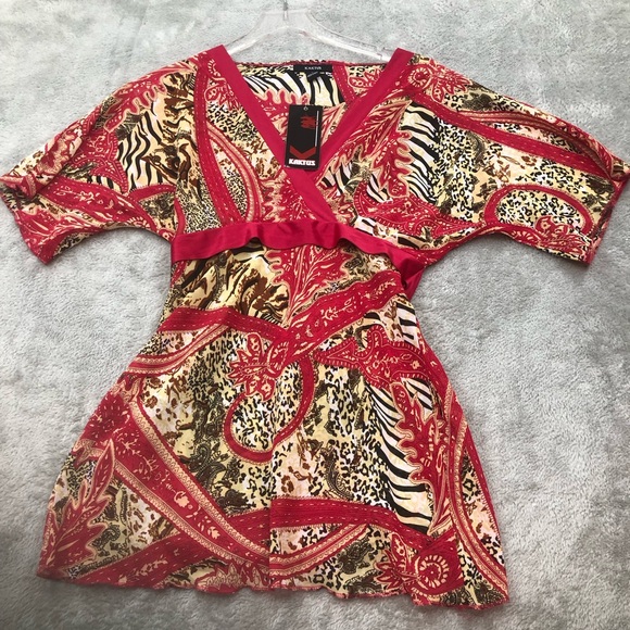 Kaktus‎ Red and Black Animal Print Fabric Size medium Y2K - Picture 1 of 9